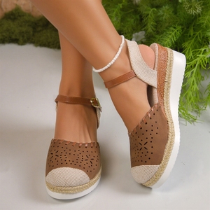 Nouvelle Collection 2026 – Sandales <span class=keywords><strong>compensées</strong></span> <span class=keywords><strong>espadrilles</strong></span> pour femme, <span class=keywords><strong>bout</strong></span> <span class=keywords><strong>fermé</strong></span>, perforées, avec bride de cheville, antidérapantes, décontractées - Product Image 4