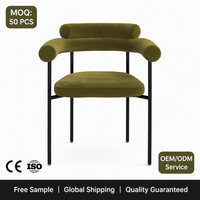 Fauteuil de salle à manger moderne en velours olive avec double coussin et dossier en U, structure en métal noir, pour hôtels, restaurants, cafés, vente en gros, usage commercial