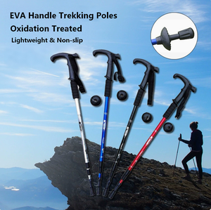 T Handle 3 Section Telescopic Trekking Pole Anti Shock 6061 Aluminum Alloy Internal Locking Hiking <b>Walking</b> <b>Stick</b> - Product Image 3