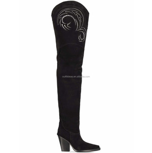 Bottes cuissardes sexy <span class=keywords><strong>en</strong></span> cuir de chèvre du Texas et <span class=keywords><strong>daim</strong></span> Holly Dakota pour femme, ornées de cristaux, au-dessus du genou - Product Image 4