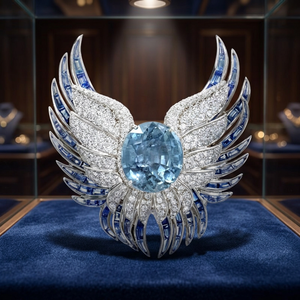 Broche Ailes de Luxe avec Topaze Ovale et Diamants Taille Baguette en Or Massif 18K – Bijou Fin pour Femme, Idéal Cadeau - Product Image 2