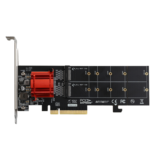 PCIe3.1-8X to 2M.2(M-Key)Expansion Card X8 PCI Express to Dual M.2 PCIe SSD Adapter Card 2 PCIe 3.0 M.2 SSDs (NVMe)