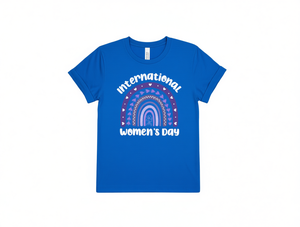 Maglietta per la Giornata Internazionale della Donna, T-Shirt in Cotone a Vestibilità Regolare con Stampa Arcobaleno Viola, Abbigliamento Casual Primavera-Estate - Product Image 1