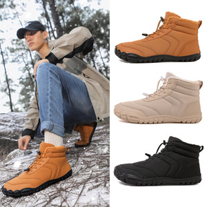 Bottes de neige unisexes, bottines à bout rond, tige synthétique, doublure en fourrure, semelle extérieure en caoutchouc, imperméables, chaudes, antidérapantes pour l'hiver - Product Image 5