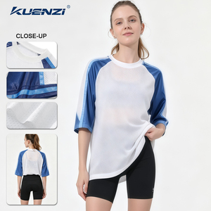 T-shirts à manches courtes en maille color-block patchwork 100 % polyester à col rond Kuenzi pour fille, idéaux pour les sports de plein air américains et canadiens - Product Image 1