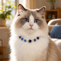 Ensemble collier et bracelet pour animaux de compagnie en cuir élégant et luxueux, 100% agate bleue naturelle et cristal blanc, pour chiens et chats
