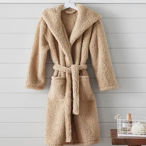 Luxury Hooded Bathrobe 100% Polyester Fleece Teddy Bear Bath Robe Thick Winter Bathrobe With Logo