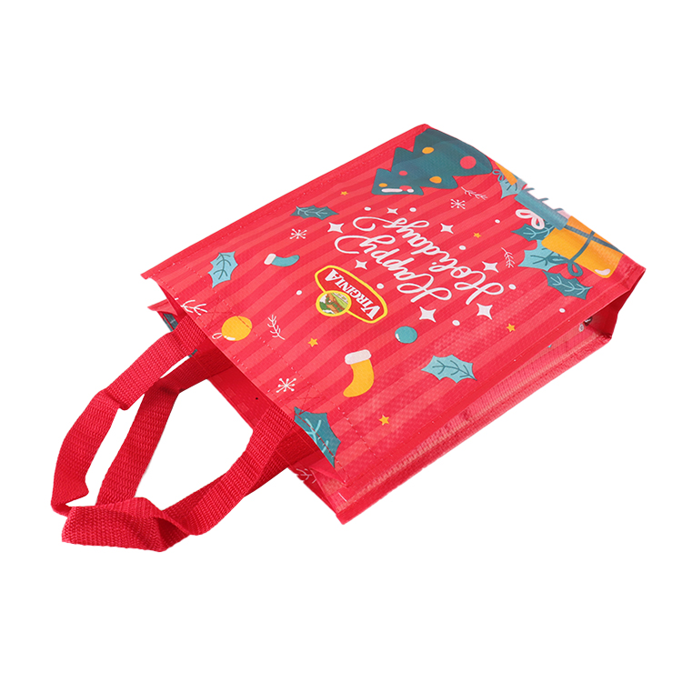 Christmas Cartoon Printed PE PP Woven Laminated Shopping Tote Bag For Gift Packaging