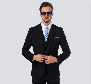 Abito da ufficio matrimonio <span class=keywords><strong>uomo</strong></span> di lusso <span class=keywords><strong>Blazer</strong></span> formale + gilet + pantaloni 3 pezzi Set completo abito nero per gli uomini - Product Image 3