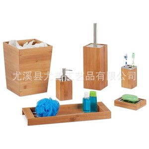 Cross-border Bamboo <b>Bathroom</b> Toiletries <b>Accessories</b> 5-Piece <b>Set</b>: Wooden Tray, Lotion Dispenser, Bamboo Soap Box, Toothbrush - Product Image 3