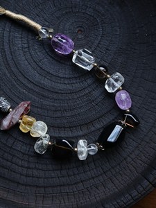 Collier ras du cou unique en cristal irrégulier, pierres précieuses naturelles fumées et claires mélangées, argent antique 925, nouveau bijou artisanal chinois - Product Image 2