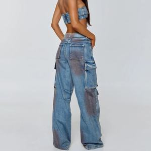 Nuevo Conjunto de Dos Piezas de Mezclilla para Mujer con Logotipo Personalizado, Top Corto de Mezclilla y Jeans Holgados de Cintura Baja - Product Image 2