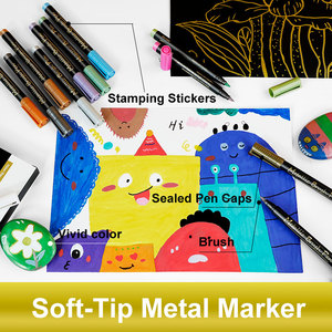 Vente chaude Métallique <span class=keywords><strong>Peinture</strong></span> Marqueurs Pinceau Pointe Art Permanent Métallique Encre Marqueur Stylos pour Rock <span class=keywords><strong>Peinture</strong></span> <span class=keywords><strong>Noir</strong></span> Papier Photo - Product Image 5
