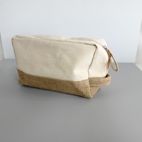 Trousse de Toilette en Jute Non Blanchie avec Fermeture Éclair, Grande Ouverture, Doublure Naturelle, Sac de Voyage Organisateur pour Hommes, Extérieur
