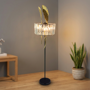 PF24008 Lámpara de Pie Eléctrica de Diseño Moderno con 3 Portalámparas G9, 110-240V, Pantalla de Cristal en Tiras, para Sala de Estar, Decorativa en Metal Negro y Dorado - Product Image 3