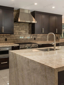 Sh stone taj mahal קוורציט משטח לוח מודרני עיצוב מודרני מודרני מלוטש עץ שיש מטבח מלוטש - Product Image 5