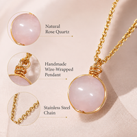 Collier pendentif en quartz rose naturel enroulé sur fil, chaîne en acier inoxydable, bijoux en or et argent