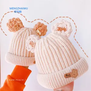 Peru Nieuwe Mode Winter Wear Accessoires Kinderen Warm Muts Voor Baby Cartoon Beer Oren Ontwerp Outdoor Kids Beanie hoed