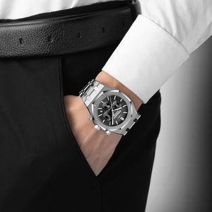 BINKADA 7120, nuevo diseño, reloj mecánico para hombre plateado, banda Original de acero inoxidable, 3 esferas, <span class=keywords><strong>calendario</strong></span> automático, reloj de pulsera deportivo - Product Image 6