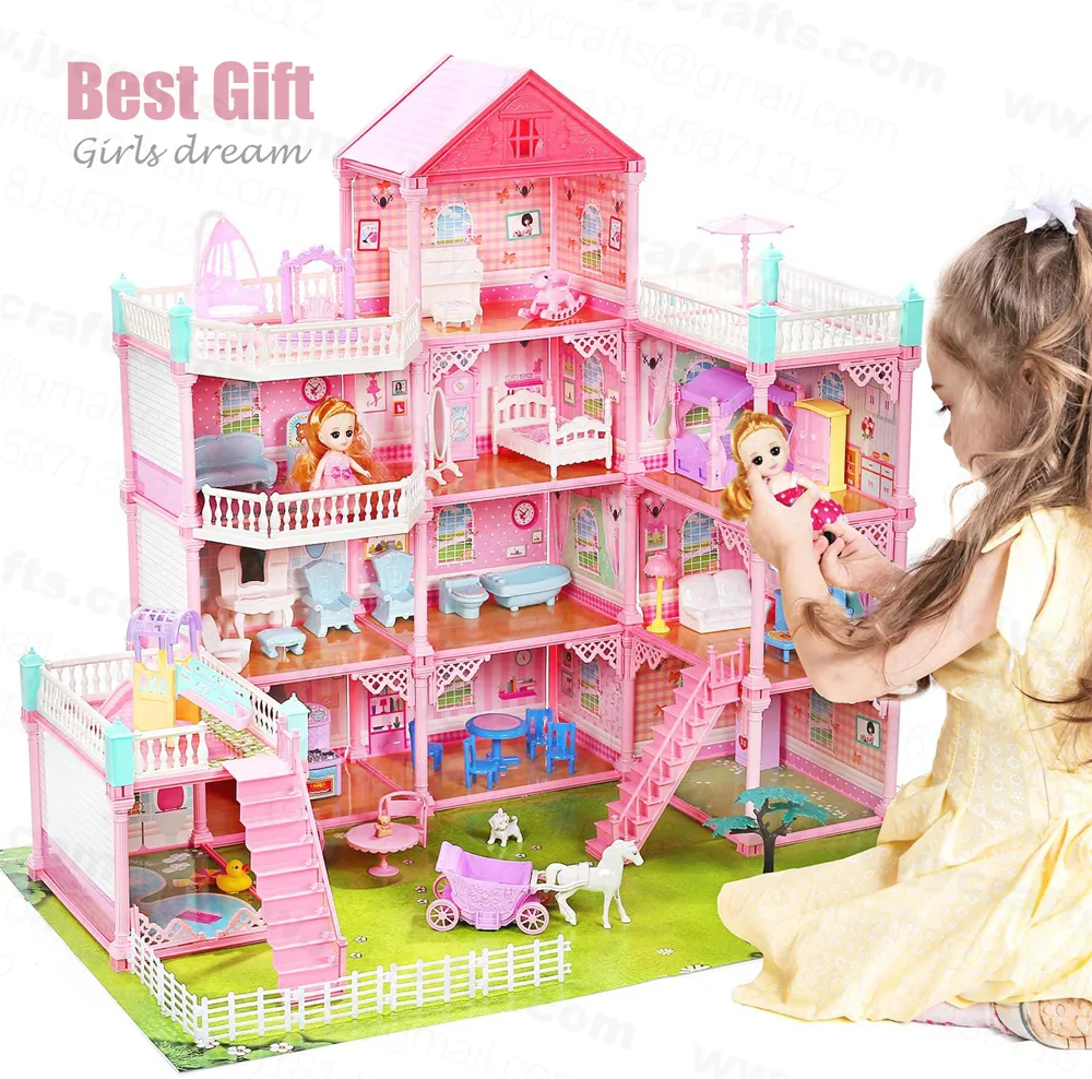 Migliore regalo per le ragazze di lusso di grandi dimensioni FAI DA TE casa delle bambole gioco giocattolo set con ascensore, principessa bambole e mobili