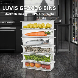 Contenitori per Frigorifero GREENSIDE Luvis Grace, Rettangolari Trasparenti, Impilabili, Senza BPA, con Coperchi in Plastica, Capacità 31L |   Organizzazione - Product Image 2