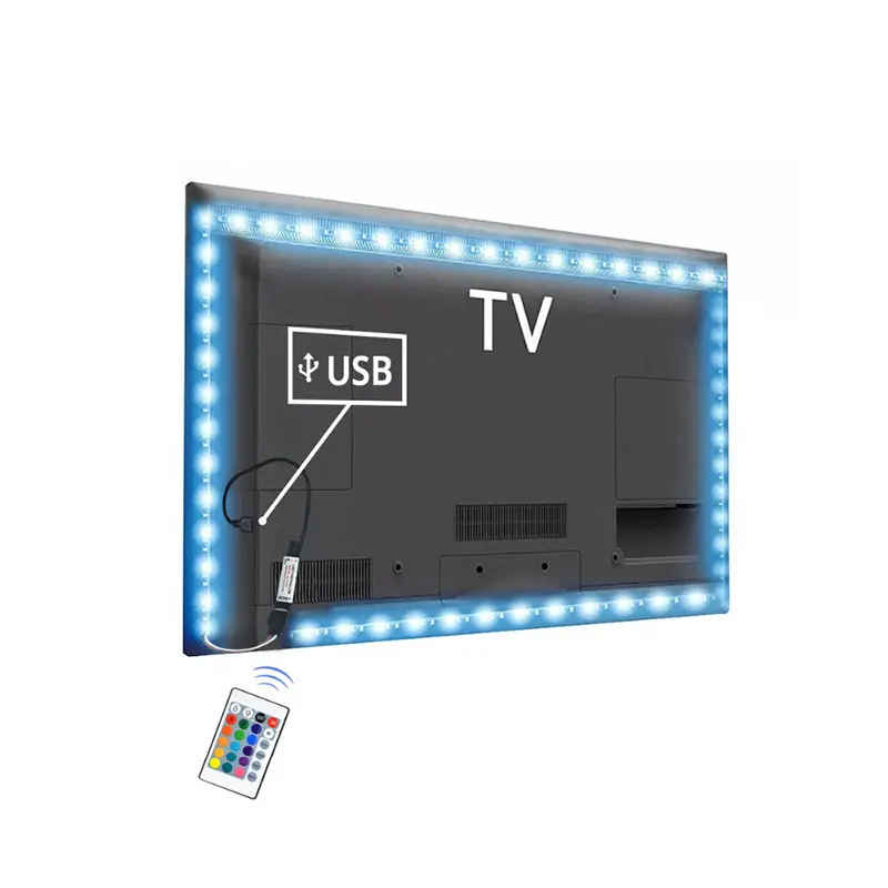 5v TV Background Light 1m 2m Remote Control 60 120LEDs Flexible LED RGB Strip Light Kit SMD 2835