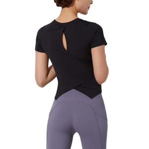 T-shirt de yoga personnalisé à séchage rapide, manches courtes, pour femme, respirant, élastique, haut de sport, course à pied, séchage rapide - Product Image 6