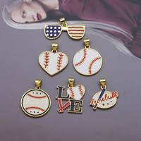 Vente en gros de breloques patriotiques américaines en laiton plaqué or 18 carats et émail, pendentifs goutte sportifs (drapeau américain, baseball, cœur, étoile) pour bijoux femme