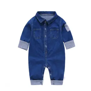 Vêtements pour nouveau-né, tenue mignonne à manches longues, en Denim, avec poche, pour bébés filles