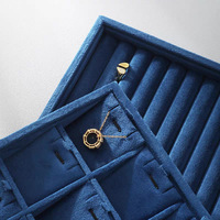 Plateau de présentation de bijoux en velours bleu marine, organisateur multi-compartiments pour bagues, boucles d'oreilles et colliers, pour tiroir ou armoire de bijouterie