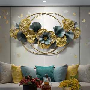 새로운 중국어 금속 수동 벽 매달려 빛 럭셔리 Gingko 잎 디자인 거실 금속 벽 장식 홈