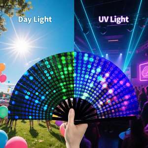 Éventail pliant personnalisé à pois phosphorescents UV, éventail en bambou à claquettes sonores pour festivals, raves et accessoires de danse sur scène - Product Image 1