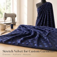 Tissu en velours floqué à pois, texturé 3D, fluide, doux pour la peau, pour Abaya du Moyen-Orient, tissu en velours brûlé pour Kaftan