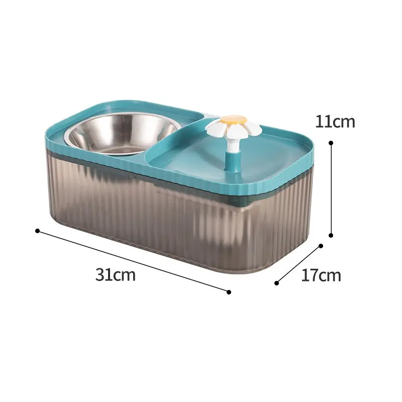 Air mancur pemberi makan hewan peliharaan, peralatan makan cerdas otomatis 2 In 1 dengan mangkuk makanan USB elektrik untuk hewan peliharaan