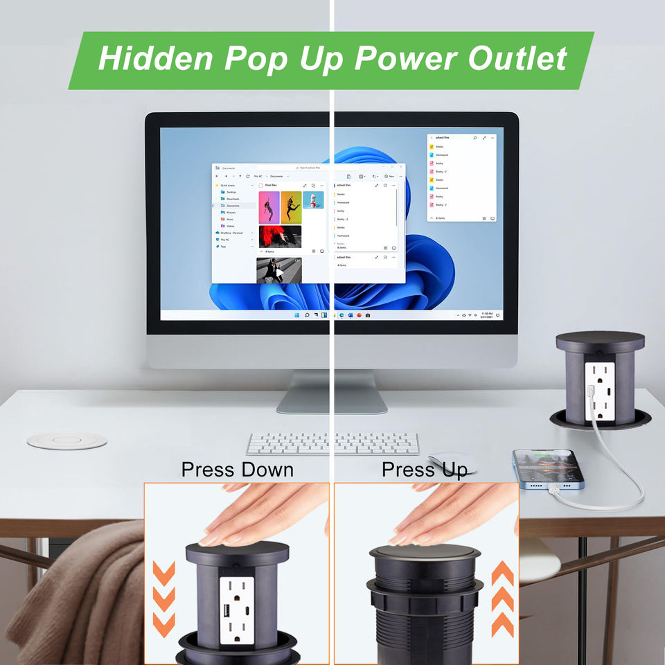 Computer Outlet Popup Pop up Outlet for Countertops 2 USB Ports Type C Type a 4 GFCI Outlets ...