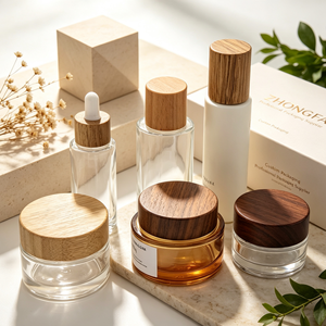 Custom Logo Cosmetic Cream Jars With Clear <b>Container</b> And <b>Bamboo</b> Wooden Screw Caps For Skincare Packaging - Product Image 4