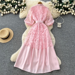 <span class=keywords><strong>Robe</strong></span> trapèze en dentelle brodée ajourée pour femme, manches longues, cintrée à la taille, amincissante, idéale pour le printemps et l'été, style navetteur - Product Image 4