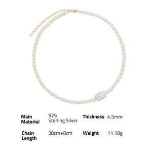 Chris April Fine <strong>Jewelry</strong> 925 Sterling <strong>Silver</strong> Gold Plated Natural Freshwater Baroque Rice Pearl Necklace - Product Image 6