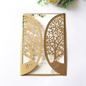 Cartes <span class=keywords><strong>de</strong></span> vœux en papier <span class=keywords><strong>d</strong></span>écoupées au Laser, <span class=keywords><strong>carte</strong></span> <span class=keywords><strong>d</strong></span>'<span class=keywords><strong>invitation</strong></span> <span class=keywords><strong>de</strong></span> <span class=keywords><strong>mariage</strong></span> couleur marron personnalisée Style forêt <span class=keywords><strong>d</strong></span>'arbre, pièces - Product Image 1