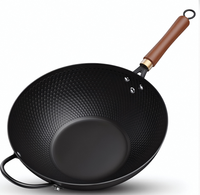 Wajan Hitam OEM Tersedia, Wok Pan Dasar Rata untuk Menggoreng, Memanggang & Berkemah, Peralatan Masak Tradisional Cina, Aman untuk Kompor Gas & Oven
