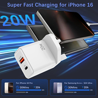 Cargador Rápido de 20W con Doble Salida, Enchufe del Reino Unido, USB-A Tipo-C PD QC3.0, Adaptador de Viaje Ignífugo para Laptop y Teléfono Móvil