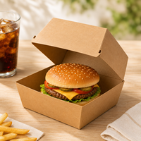 Boîte à hamburger en papier kraft écologique, jetable, biodégradable, avec logo personnalisé pour les restauration rapide et les en-cas