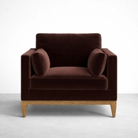 Fauteuil en velours Espresso avec base en chêne conique, chaise de loisirs moderne pour salon, maison, hôtel cinq étoiles, villa.