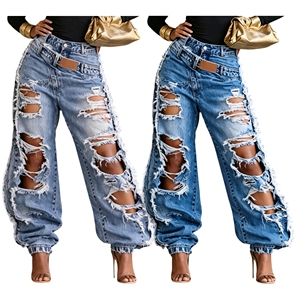 Pantalones Cargo Ajustados de Moda Urbana, Jeans Desgastados de <span class=keywords><strong>Mujer</strong></span> <span class=keywords><strong>con</strong></span> Doble Cintura, Jeans Azules Tipo Corsé para <span class=keywords><strong>Mujer</strong></span> - Product Image 1