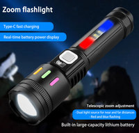 Linterna de Exterior Recargable, Impermeable, Súper Brillante, Portátil, Telescópica, con Zoom, Luz Lateral COB, Luz de Advertencia Roja, Blanca y Azul