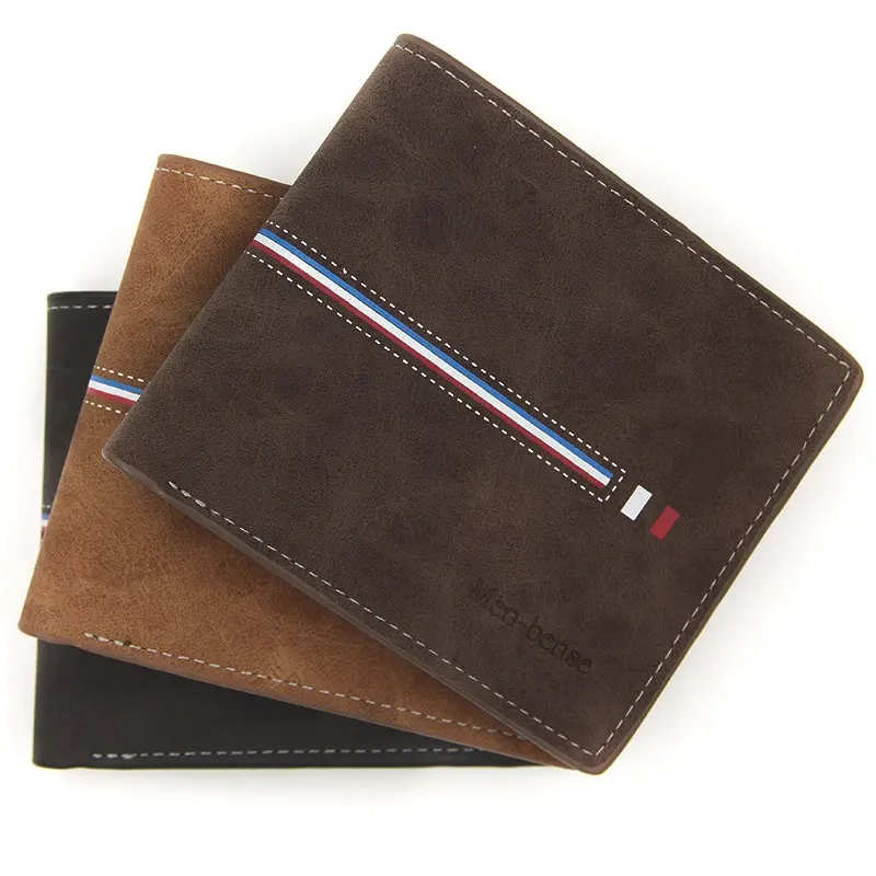 OEM brand logo pu leather bifold wallet 2021 men's wallet with stripe Herren Geldborse Cowboy Wallet
