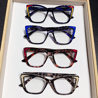 Gafas de Ojo de Gato Anti-Luz Azul para Mujer, Venta al por Mayor, Set de 4 Piezas, Patrón de Mármol, Montura Completa de PC, Lentes Transparentes, Gafas Decorativas de Moda