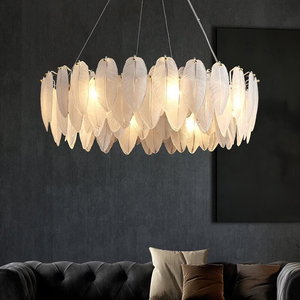 Artistique Blanc Verre Plume D'oie LED lustre créatif villa chambre Éclairage Lustre <span class=keywords><strong>Suspension</strong></span> Luminaire Lampen Pour Foyer - Product Image 2
