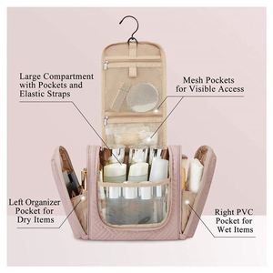 Bolsa de Aseo Colgante para Viaje con Rotación de 360° °   Gancho metálico, bolsillos separados para ropa húmeda y seca, compartimentos de malla, material de PVC para una fácil limpieza - Product Image 4
