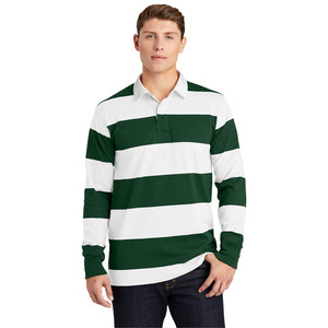 <span class=keywords><strong>Polo</strong></span> da <span class=keywords><strong>uomo</strong></span> classica Rugby a maniche lunghe con Logo personalizzato in cotone 100% a strisce verdi e bianche - Product Image 2